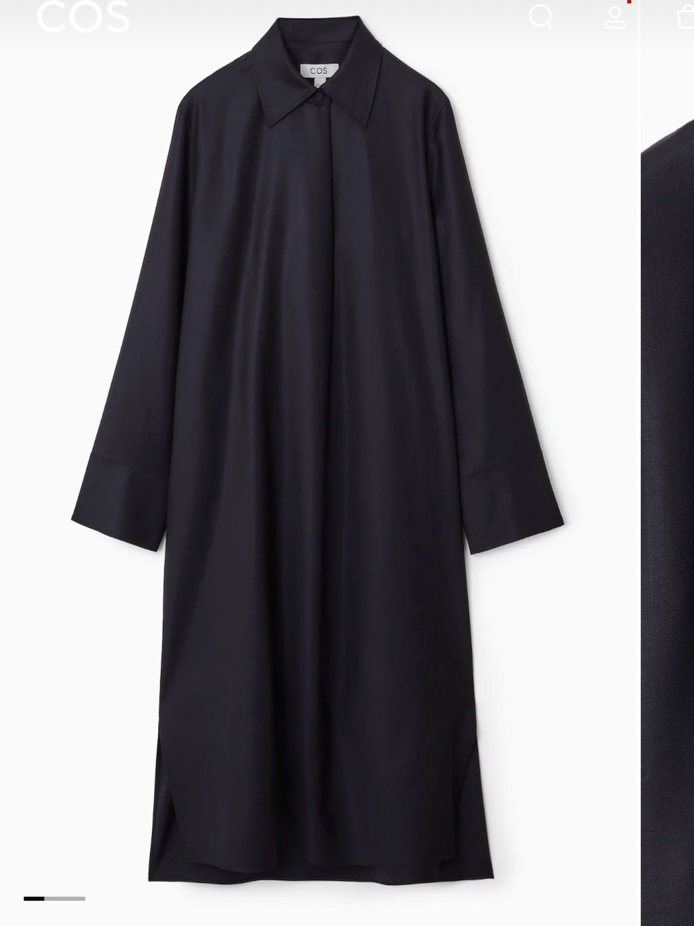 COS Black Long-Sleeve Shirt Dress with Pointed Collar